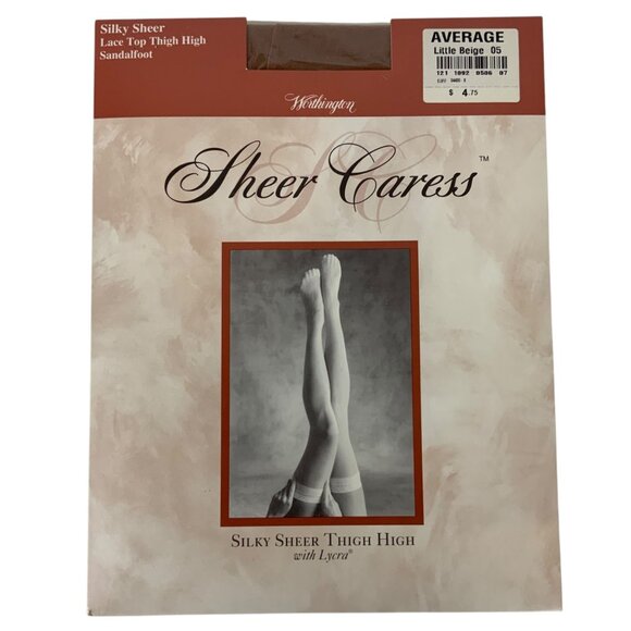JCPenney Worthington Silky Sheer Lace Top Thigh High Stockings Sz Average Beige - Picture 1 of 3